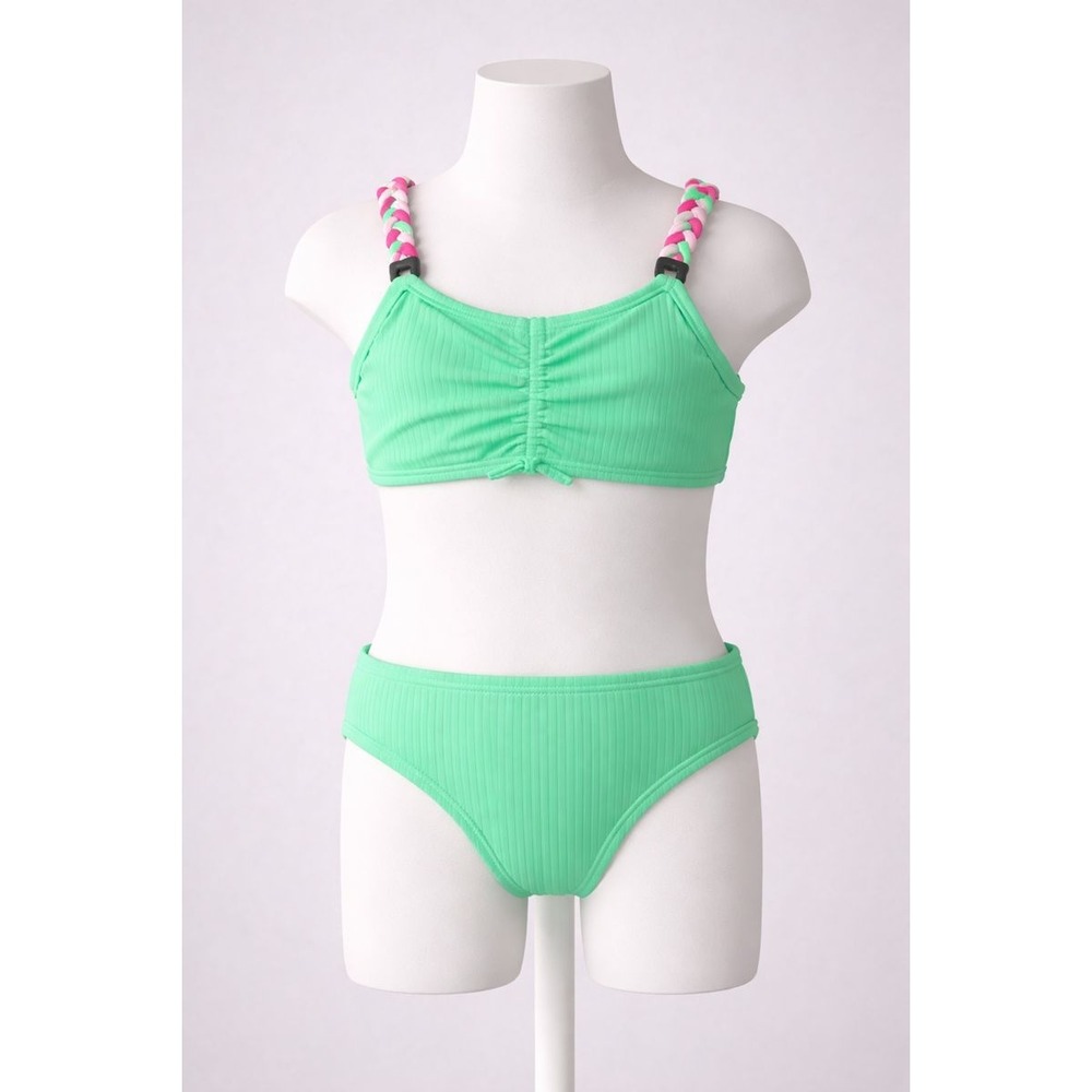 Ocean &‎ Co Girls Aqua Ribbed Bikini Set Bra Top Bottoms Size XS 4 5 UPF 50+